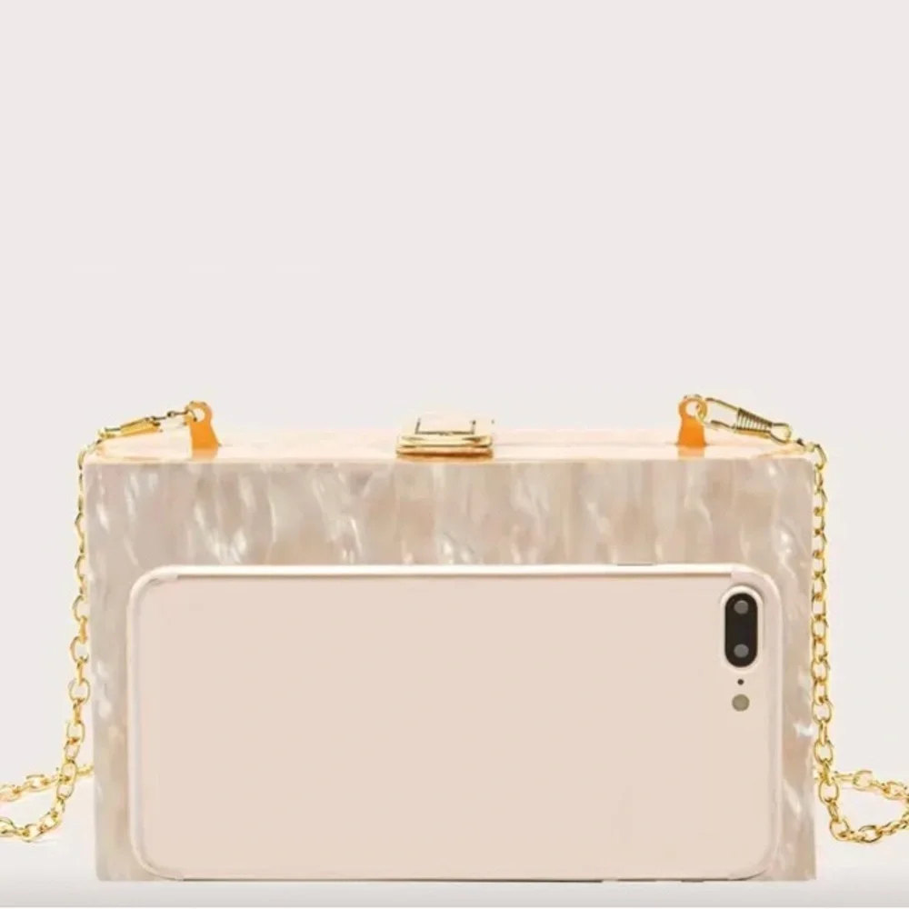 Elegant Pearlized Cream Acrylic Box Clutch